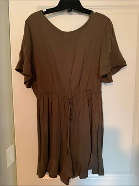 Women's Olive Short-Sleeve Drawstring-Waist jumpsuit